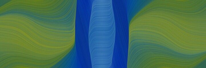 modern horizontal header with dark olive green, strong blue and teal green colors. dynamic curved lines with fluid flowing waves and curves