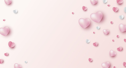 Valentines day banner design of hearts on pink background with copy space vector illustration