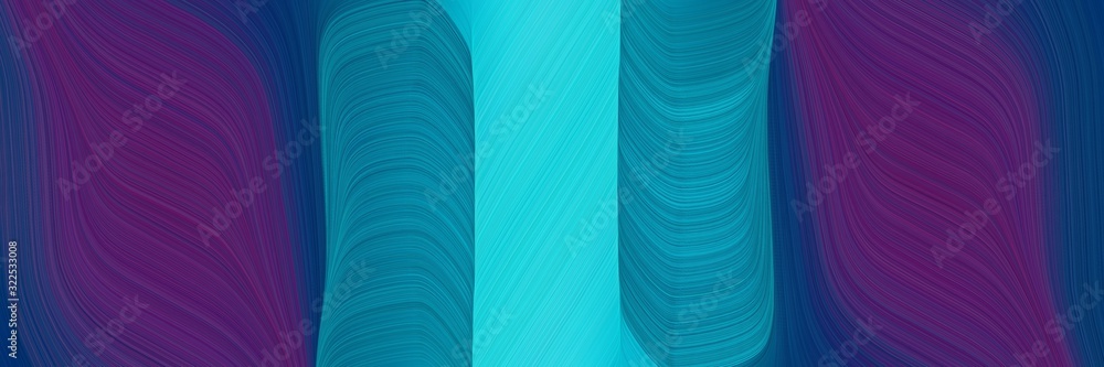 Poster artistic designed horizontal header with very dark magenta, dark turquoise and dark cyan colors. dynamic curved lines with fluid flowing waves and curves