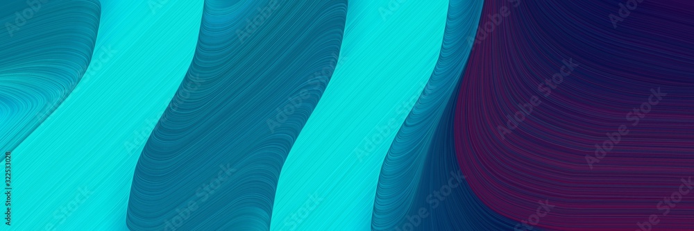 Poster surreal designed horizontal banner with bright turquoise, very dark blue and dark cyan colors. dynam