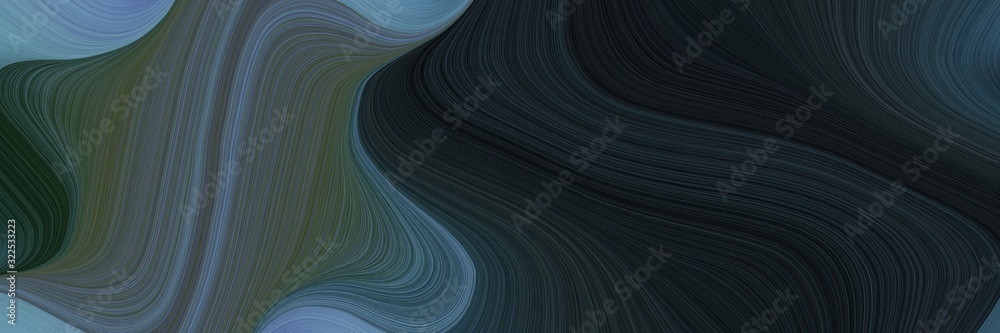 Poster moving designed horizontal header with very dark blue, slate gray and dark slate gray colors. dynamic curved lines with fluid flowing waves and curves