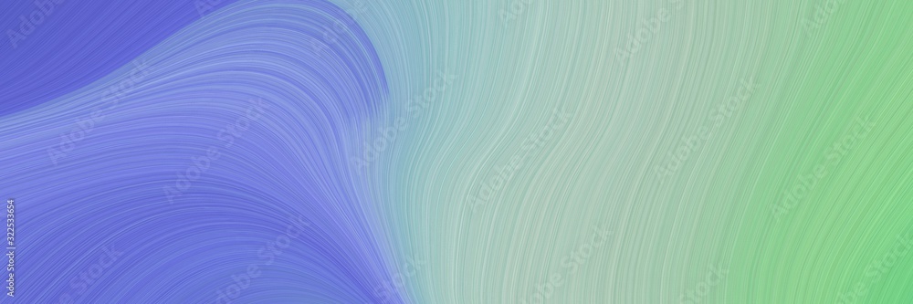 Poster moving designed horizontal header with ash gray, slate blue and corn flower blue colors. dynamic curved lines with fluid flowing waves and curves