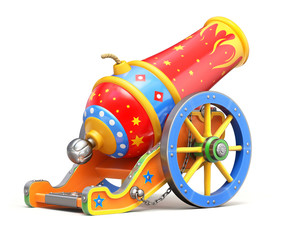 Back view of ancient circus cannon on white background - 3D illustration