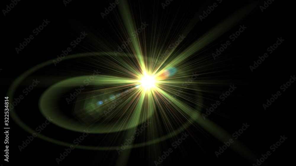 Wall mural pulsating gold light rays. optical lens flare effect, light burst. 4k resolution. very high quality 