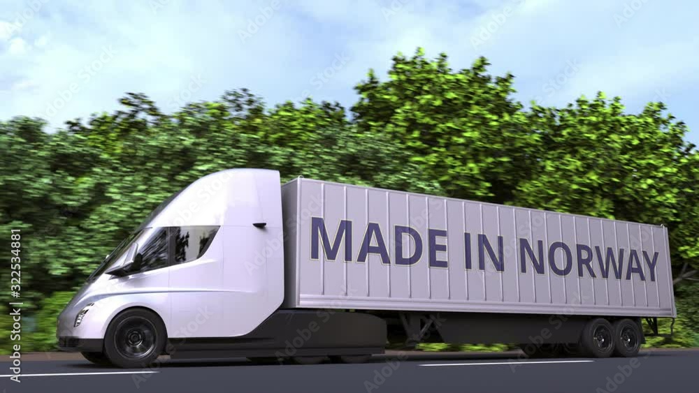 Aufkleber trailer truck with made in norway text on the side. norwegian import or export related loopable 3d a