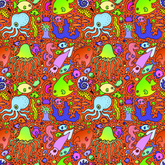 abstract seamless background with sea animals fabric print vector illustration