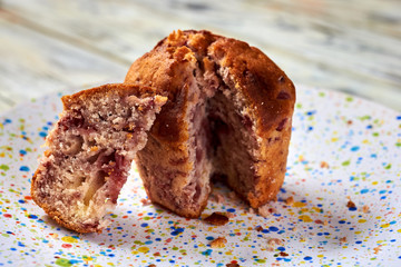 Sliced cupcake muffin on a plate
