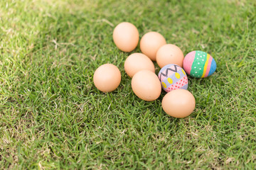 Fototapeta na wymiar Colorful eggs, symbol of Easter festival.