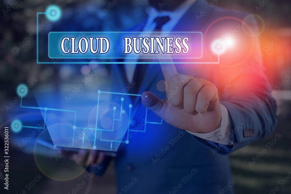 Poster word writing text cloud business. business photo showcasing computing that relies on shared computin