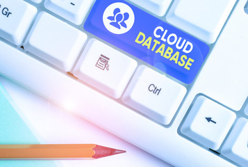 Writing note showing Cloud Database. Business concept for optimized or built for a virtualized computing environment