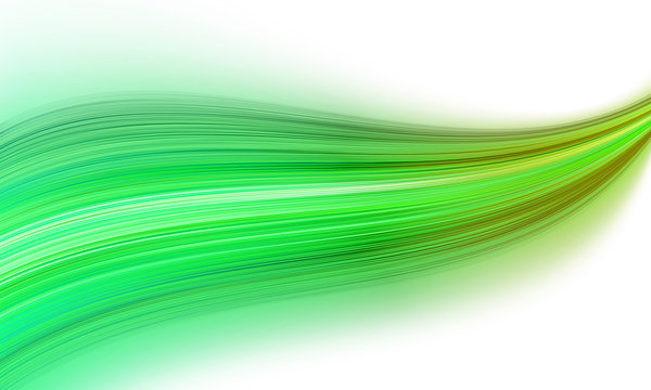 Abstract Blured Neon Green Light Wave On White Background