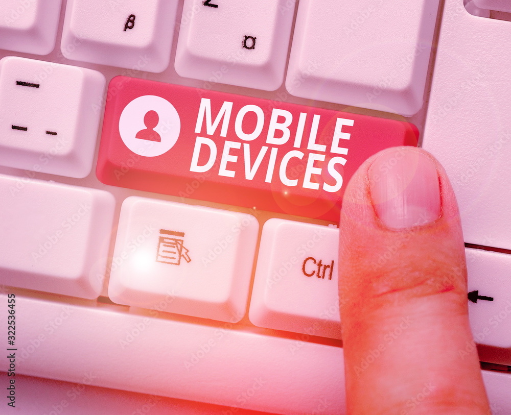 Poster writing note showing mobile devices. business concept for portable computing device such as a smartp