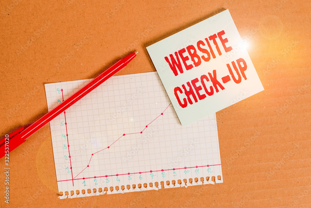 Poster handwriting text writing website check up. conceptual photo an examination of a website to see if so