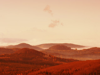 Industry zone hidden in heavy fog. Inversion weather cover