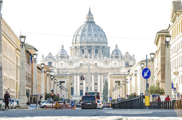 via della Conciliazione, Roma. Veduta della cupola di San Pietro, Vaticano