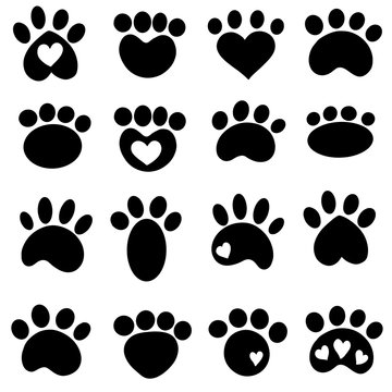 A Cute Collection of Animal Silhouette Prints Like Cut or Dog Cartoon Illustration Vector Style, Some With Hearts