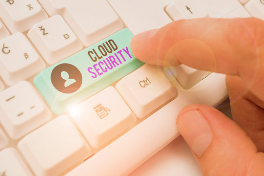 Word writing text Cloud Security. Business photo showcasing protection of data stored online from theft and deletion