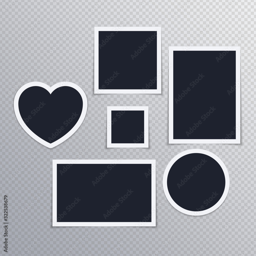 Poster collection of vector blank photo frames with shadow effects isolated on transparent background. set 
