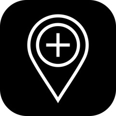 Round edged medical aid church Location Icon to use in web application interface. It can also be used for travel and tourism industry.