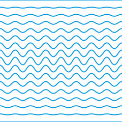 Blue and white seamless wave pattern. Linear waves background. Abstract geometric ornament. Sea or ocean texture. Vector illustration in flat style. EPS 10.