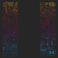 Business and management background. Pattern with finance icons. Conceptual illustration of projects organization, risk, development. Team working, budget planning.