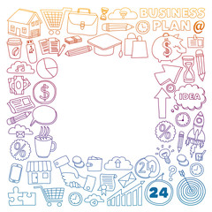 Business and management background. Pattern with finance icons. Conceptual illustration of projects organization, risk, development. Team working, budget planning.