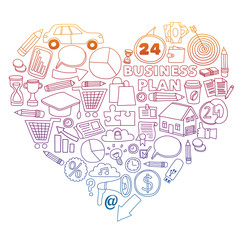 Business and management background. Pattern with finance icons. Conceptual illustration of projects organization, risk, development. Team working, budget planning.