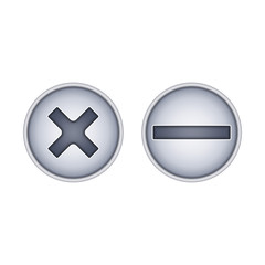 Fototapeta premium Set of metal screw heads isolated on white background. Shiny screws and bolts head in realistic style. Vector illustration EPS 10.