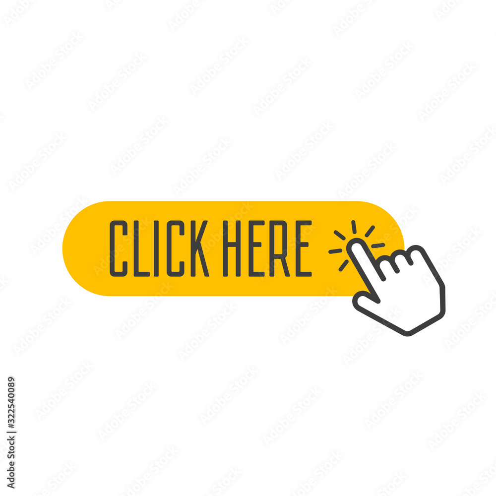 Fototapete click here button with hand pointer clicking. vector click web sign cursor symbol. illustration in f