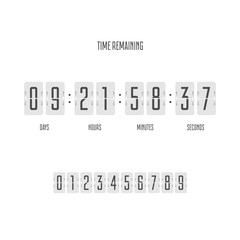 Time remaining board template with scoreboard of day, hour, minutes and seconds for web page upcoming event template design. Flip countdown clock counter timer. Vector illustration EPS 10.
