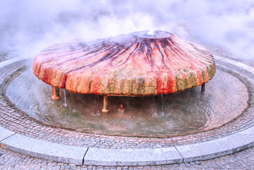 Kochbrunnen, boil fountain, in Wiesbaden, Hesse, Germany. Famous sodium chloride hot spring in the...