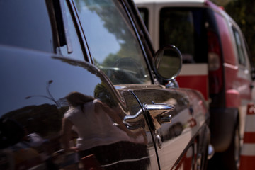 vintage black side car closeup