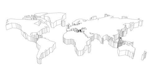 3D map of World. Black outline geometric construction. Vector illustration