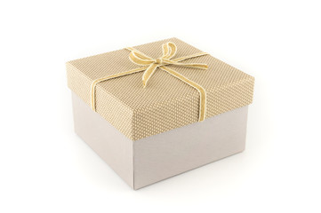 Decorative gift box with ribbon on white