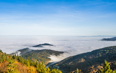 Cloud sea above mountains in beautiful weather; shot in November 2019 in Freiburg, Germany