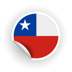 Sticker of Chile flag with peel off corner isolated on white background. Paper banner or circle curl label sticker with flip edge. Vector color post note for advertising design.
