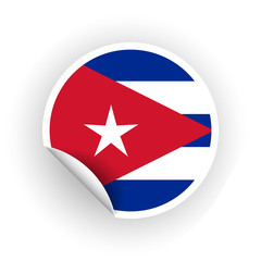 Sticker of Cuba flag with peel off corner isolated on white background. Paper banner or circle curl label sticker with flip edge. Vector color post note for advertising design.