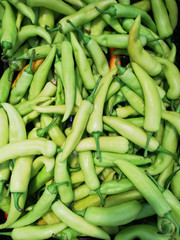 Big sized green chillies lying in a basket, Farm fresh Green vegetables