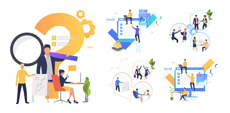 Collaboration on project set. Business partners working together. Flat vector illustrations. Business, teamwork concept for banner, website design or landing web page