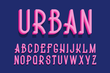 Volumetric urban alphabet of pink letters. 3d display font. Isolated english alphabet.