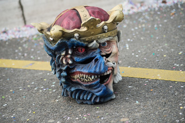 riedisheim - France - 8 February 2020 - Closeup of Scary mask on the floor in the street before the carnival