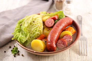 cabbage, potato, broth and sausage