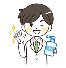 男性、医者、消毒液