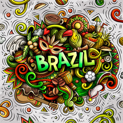 Brazil hand drawn cartoon doodles illustration. Funny design.