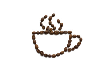 Coffee cup made from coffee beans isolated on white background.