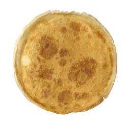 Round fried Pancake isolated on white background.