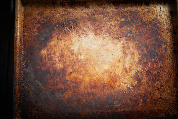 Old stained empty metal tray background texture