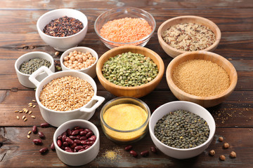 assorted of cereals, grains with lentils, pea, chickpea and rice