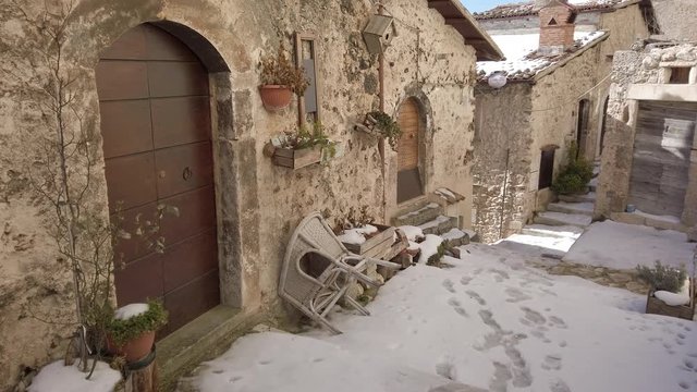 The beautiful village Santo Stefano di Sessanio on a winter morning. Abruzzo, Italy.