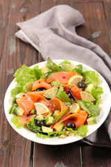 vegetable salad with avocado and smoked salmon